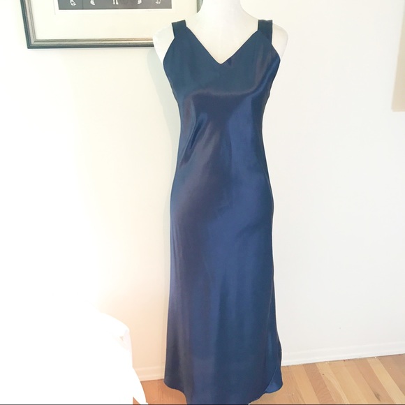 Calvin Klein Other - Calvin Klein Navy Blue Satin Gown Lace inset Small